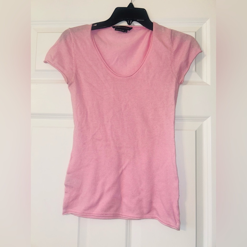 BCBG MAX AZRIA Pink Short Sleeve Top Shirt Y2K Knit Medium
